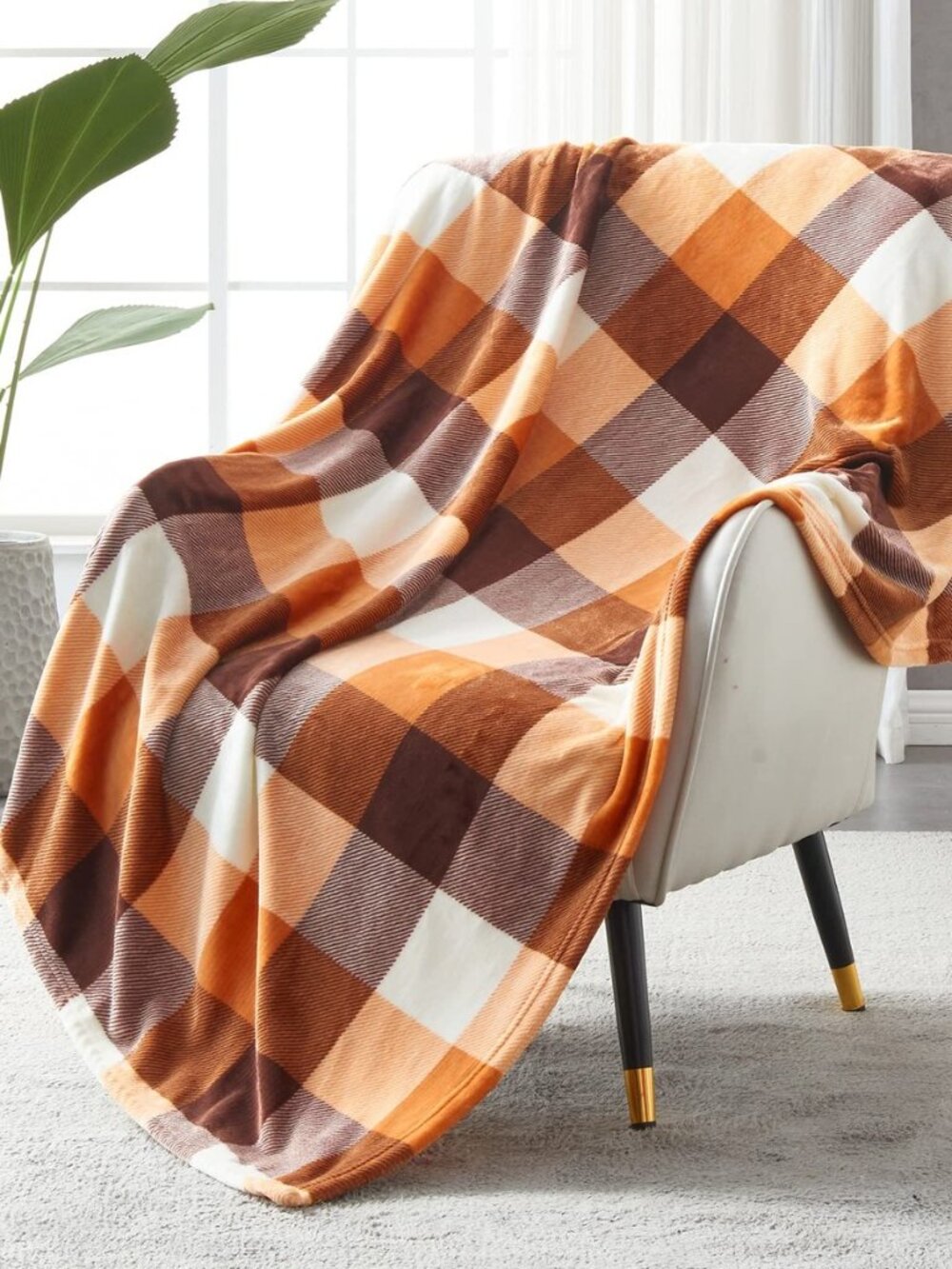 Buffalo Plaid Flannel Fleece Throw Blanket 50 x 60 Inches, Orange